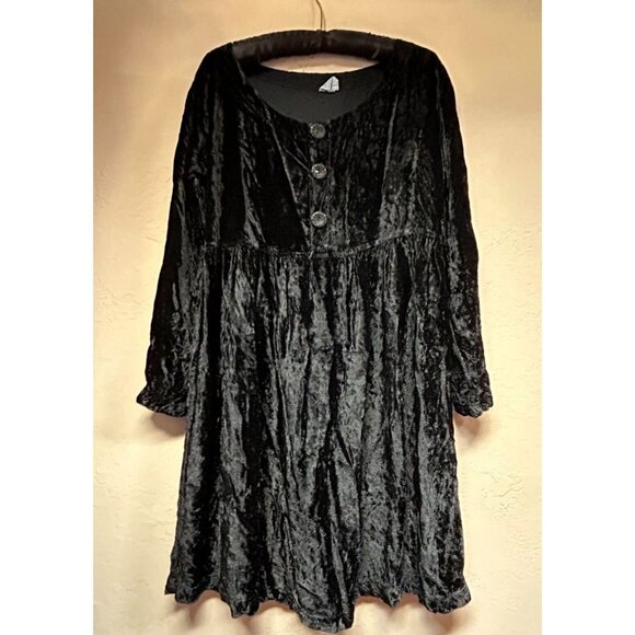 CP Shades Womens Long Sleeve Black Velvet Tunic Dress Pullover Medium Lagenlook